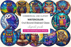 Owl Round Stained Glass Clipart Bundle - CraftNest - Digital Crafting and Art