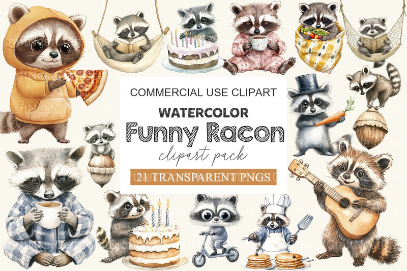 Funny Raccoon Clipart Bundle 2 - CraftNest - Digital Crafting and Art