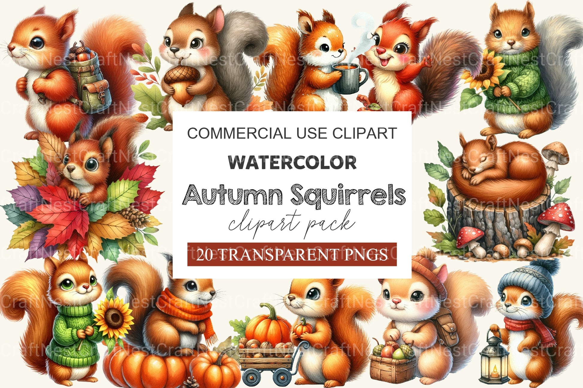 Autumn Squirrels Clipart Bundle - CraftNest - Digital Crafting and Art