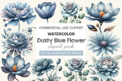 Dusty Blue Flower Clipart Bundle - CraftNest - Digital Crafting and Art