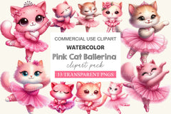 Pink Cat Ballerina Clipart Bundle - CraftNest - Digital Crafting and Art