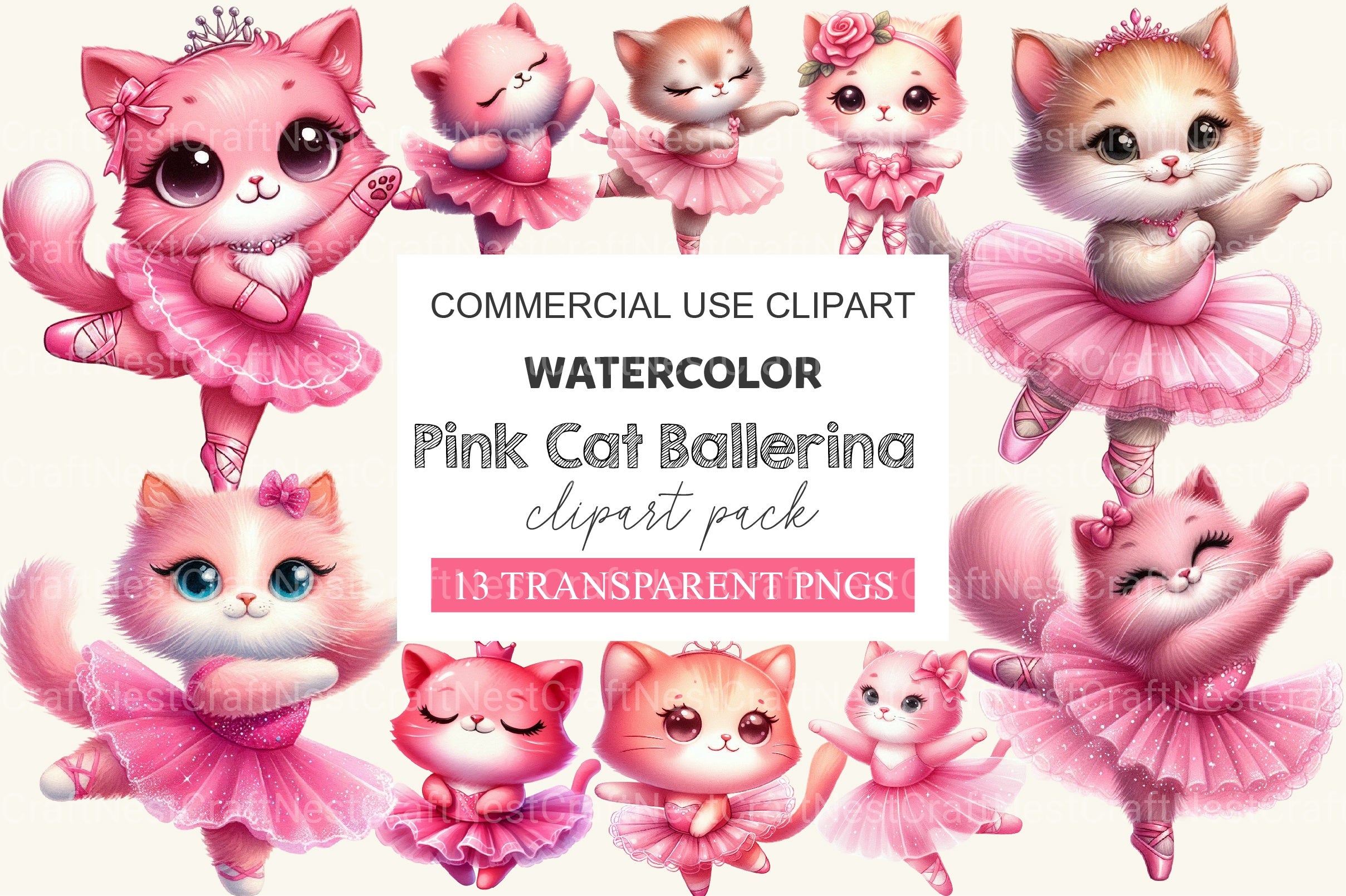 Pink Cat Ballerina Clipart Bundle - CraftNest - Digital Crafting and Art