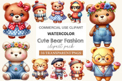 Cute Bear Fashion Clipart Bundle - CraftNest - Digital Crafting and Art