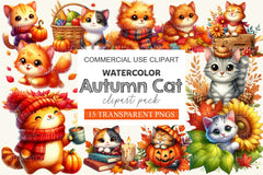 Autumn Cat Clipart Bundle 2 - CraftNest - Digital Crafting and Art