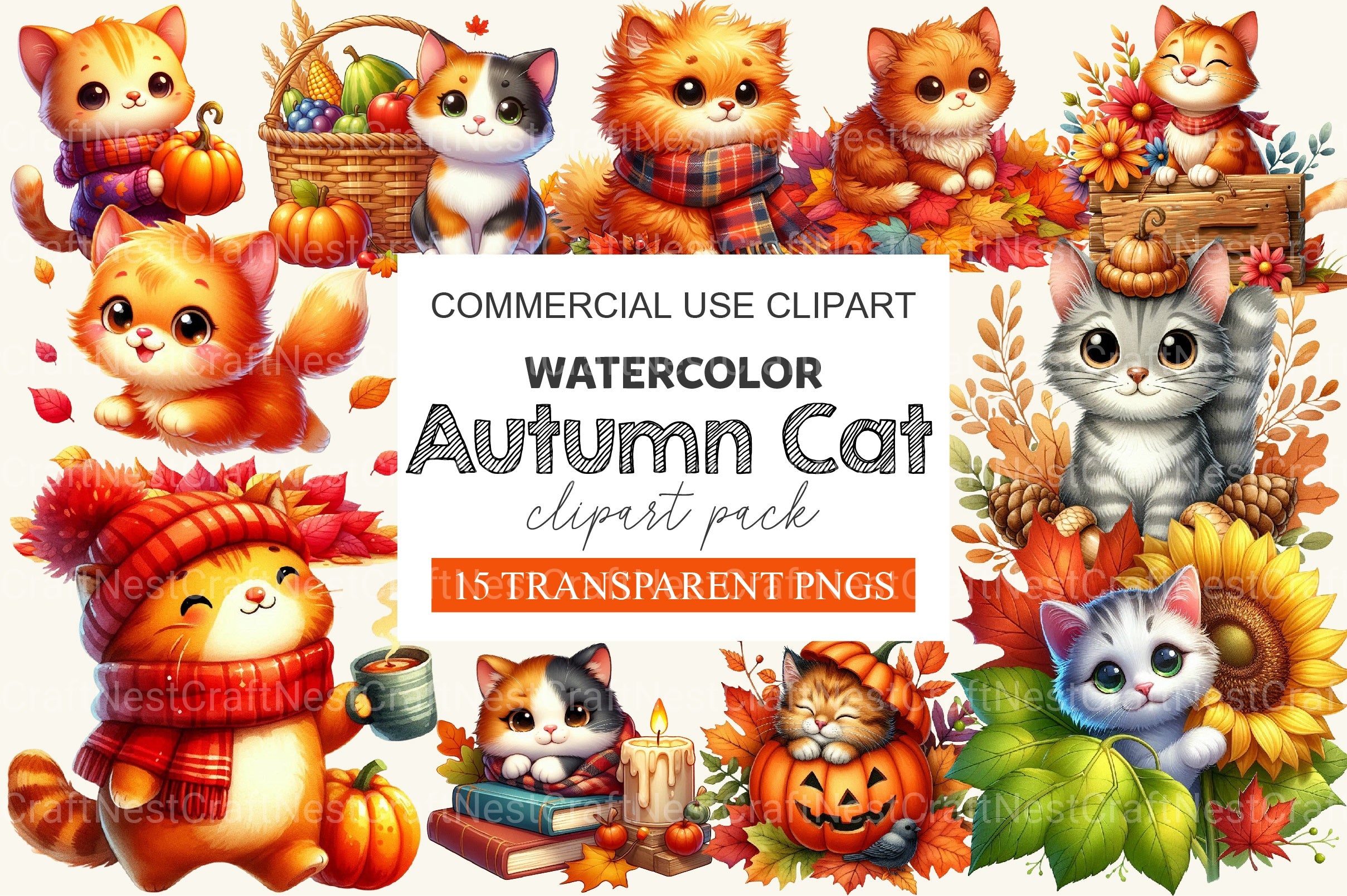 Autumn Cat Clipart Bundle 2 - CraftNest - Digital Crafting and Art