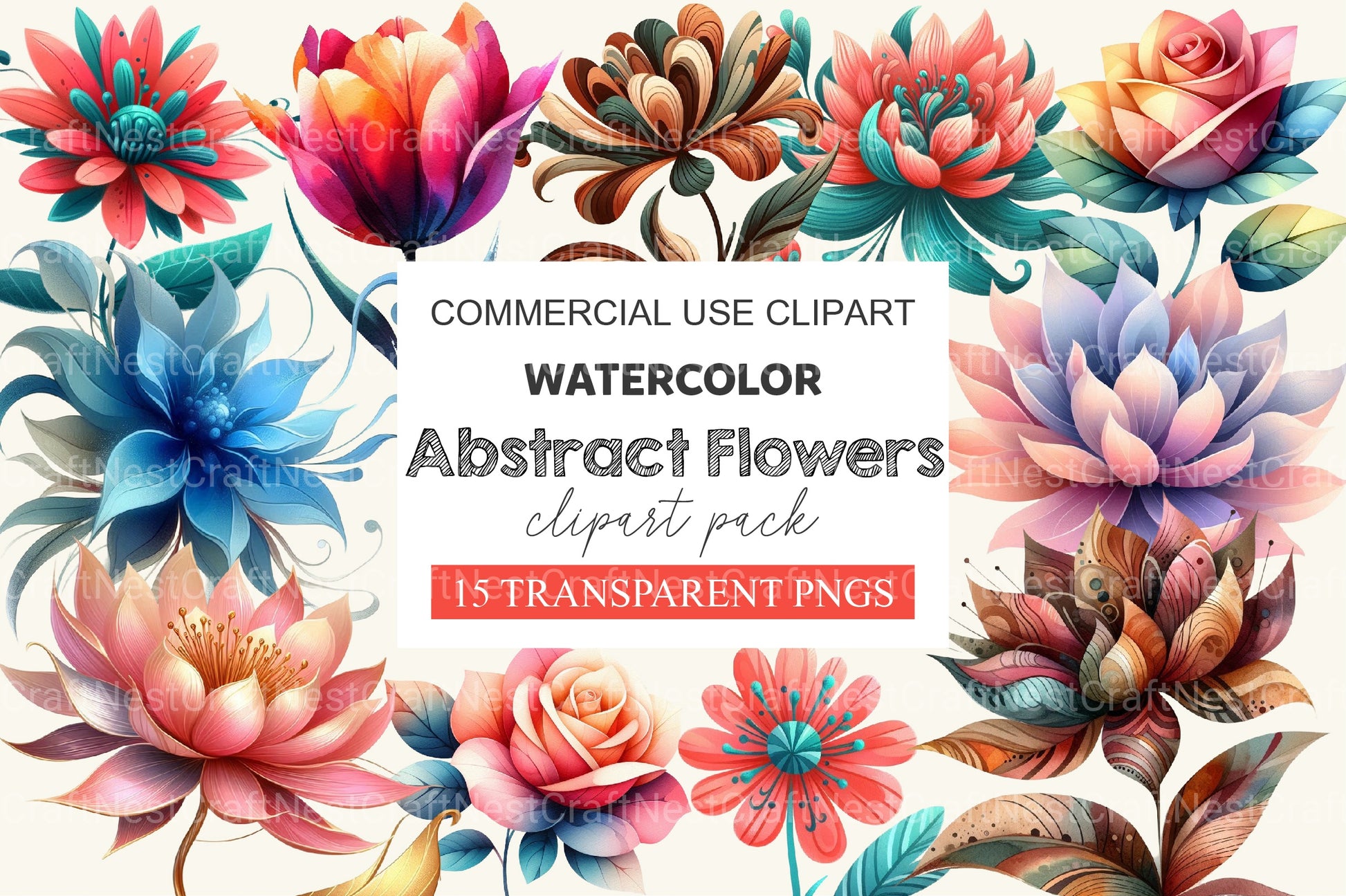 Abstract Flowers Clipart Bundle - CraftNest - Digital Crafting and Art