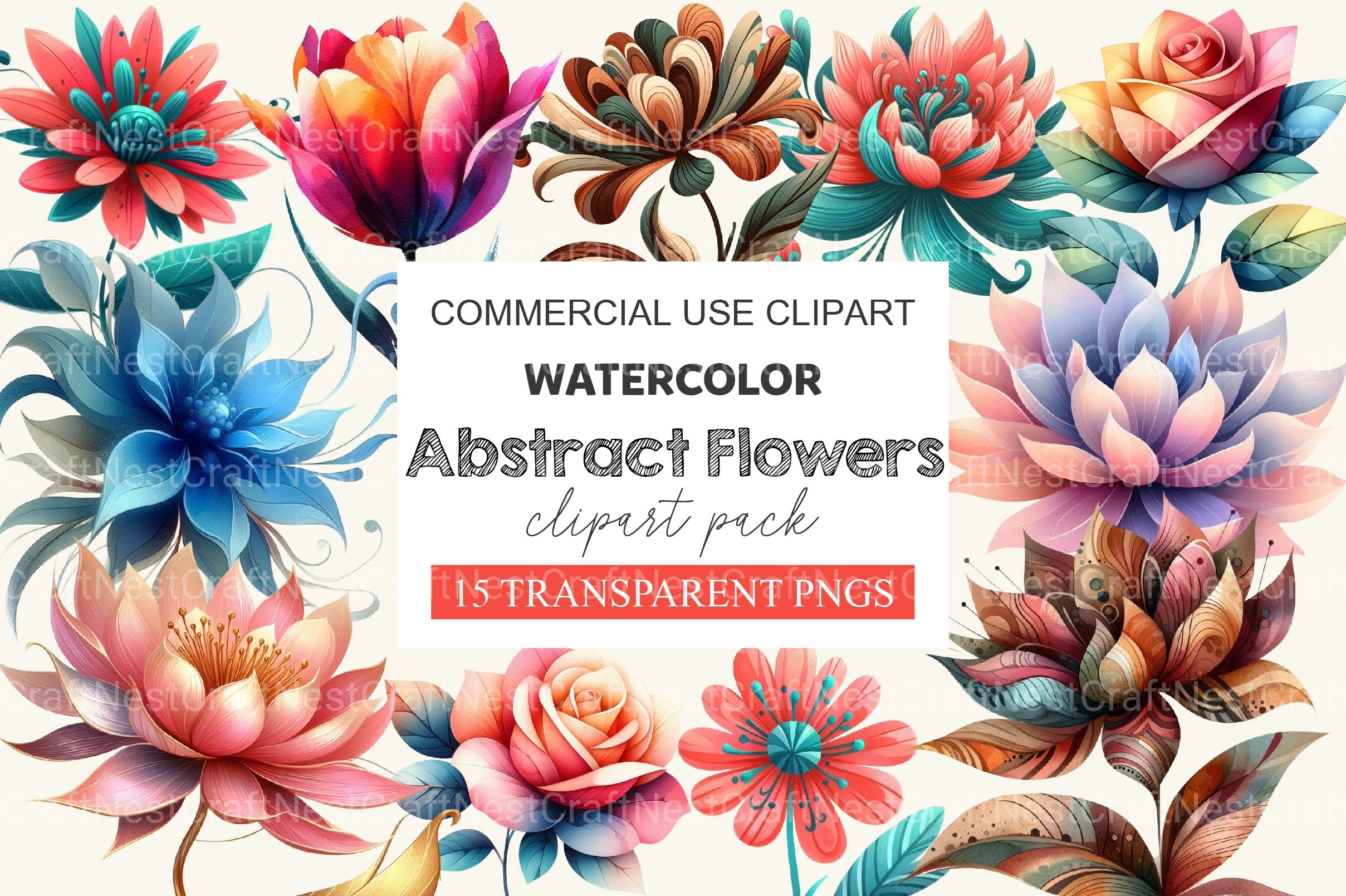 Abstract Flowers Clipart Bundle - CraftNest - Digital Crafting and Art