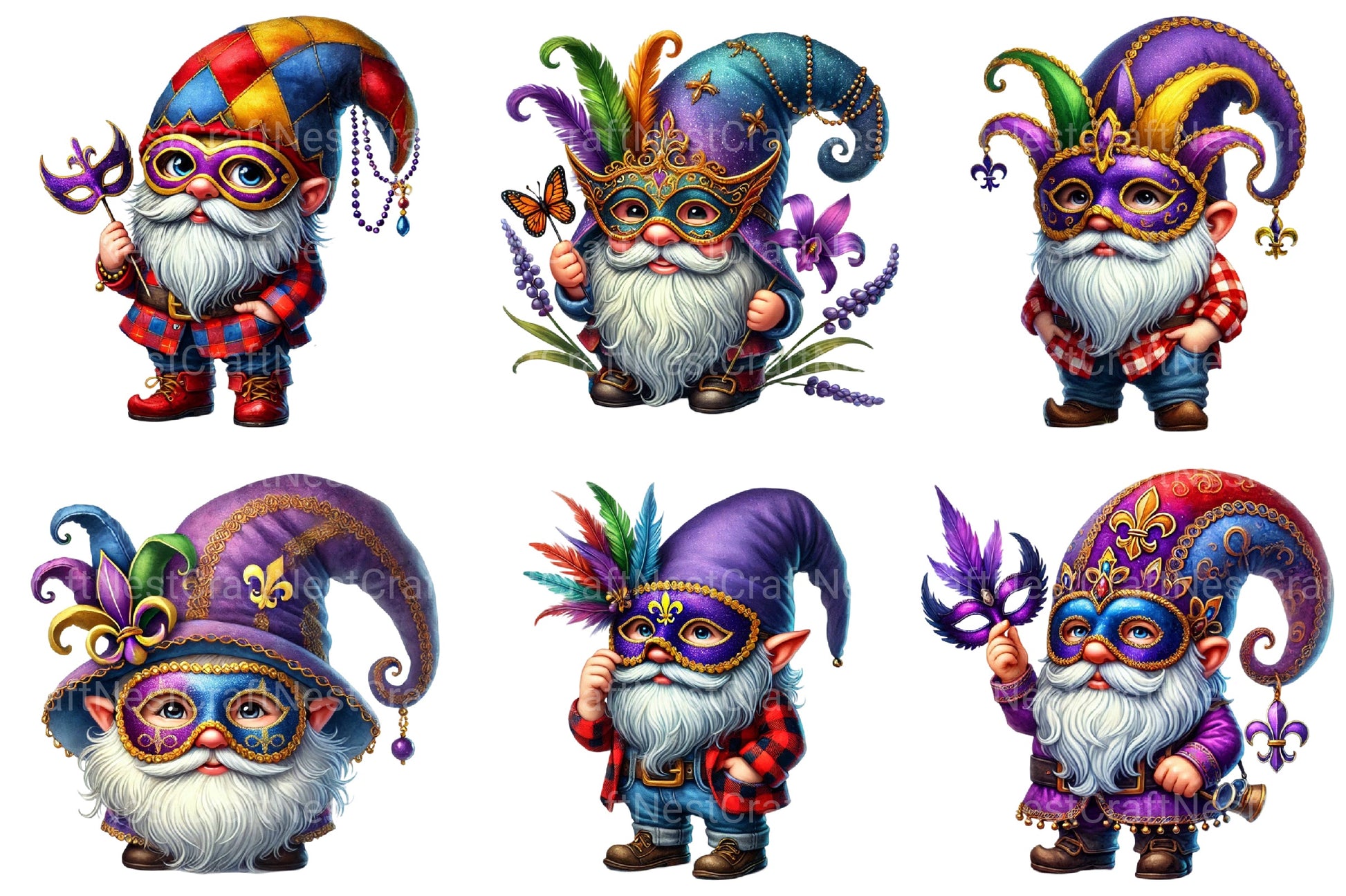 Mardi Gras Gnomes Clipart Bundle 2 - CraftNest - Digital Crafting and Art