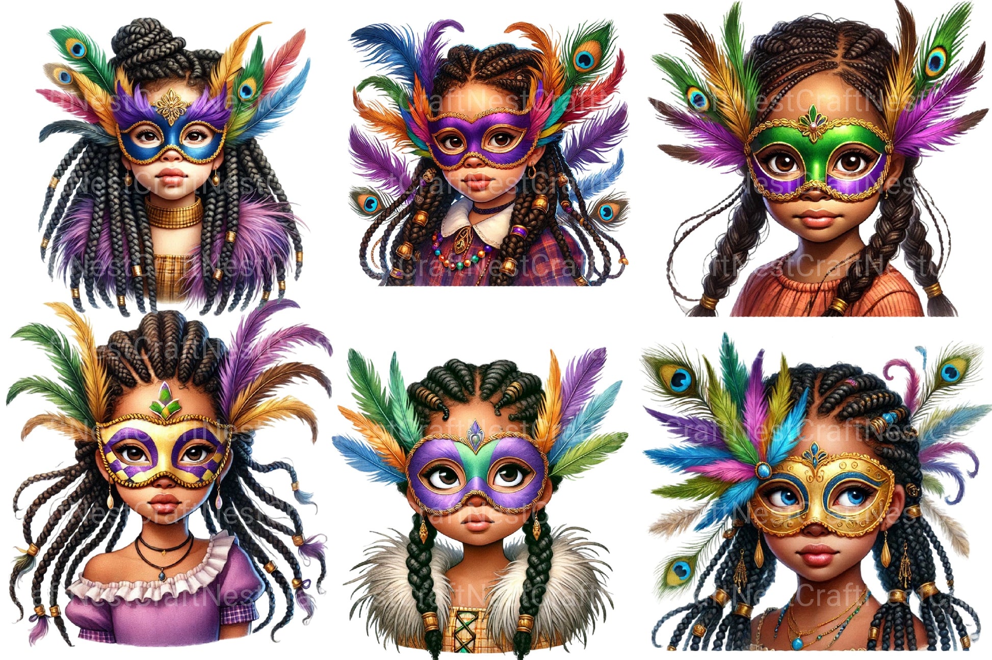 Mardi Gras African Girl Clipart Bundle - CraftNest - Digital Crafting and Art