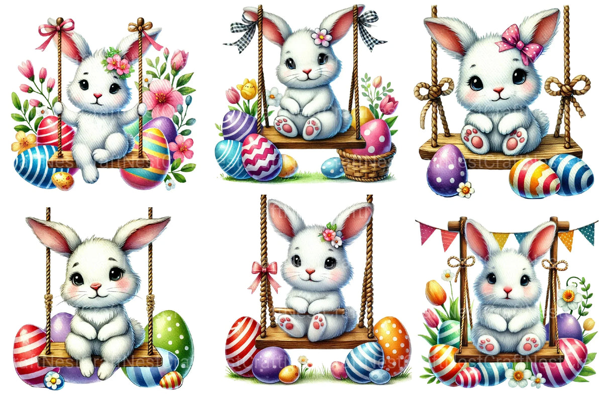Easter Hat Rabbit Swing Cute Easter Bunny Swing Clipart Bundle
