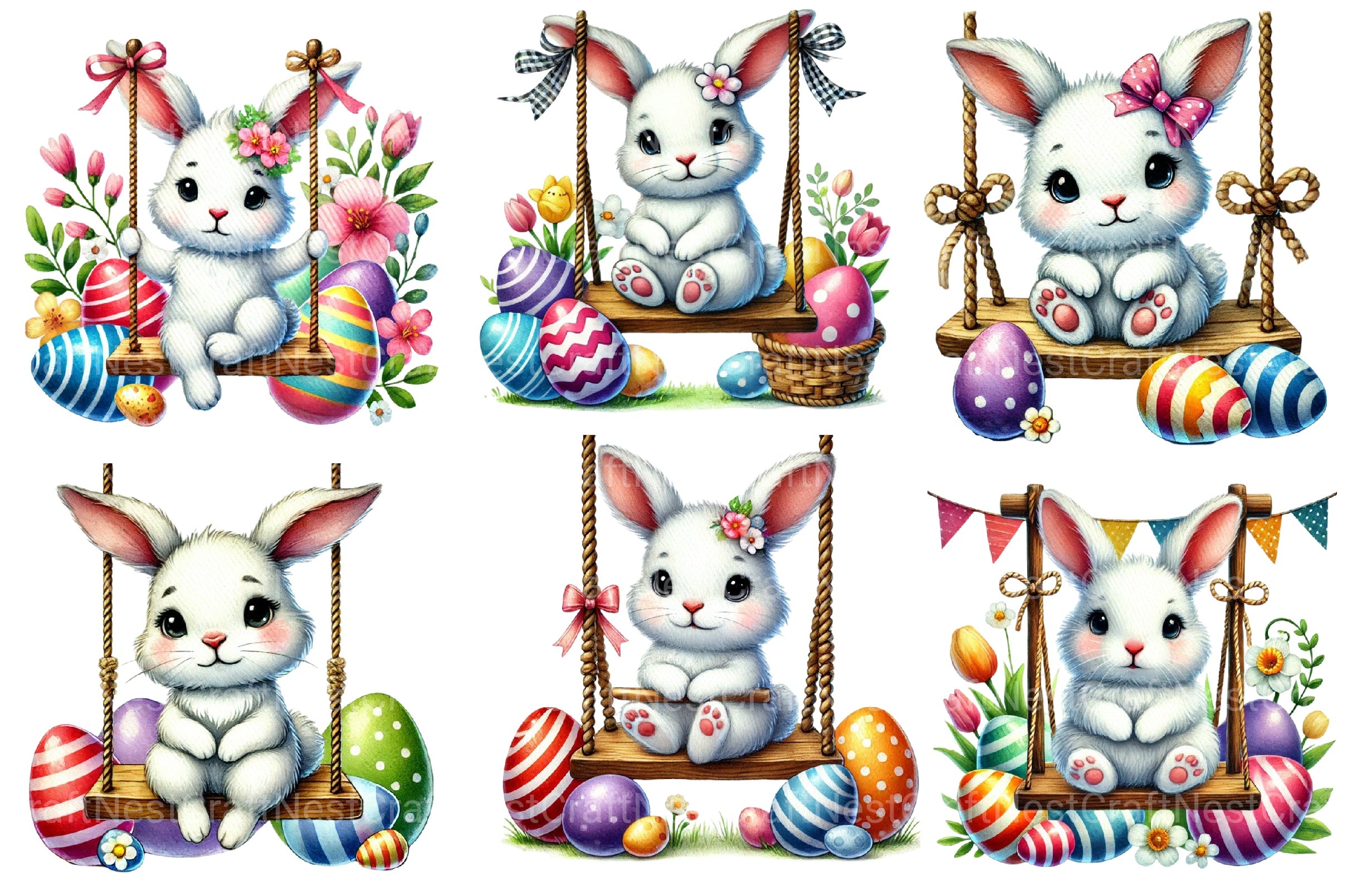 Cute Easter Bunny Swing Clipart Bundle - CraftNest - Digital Crafting and Art