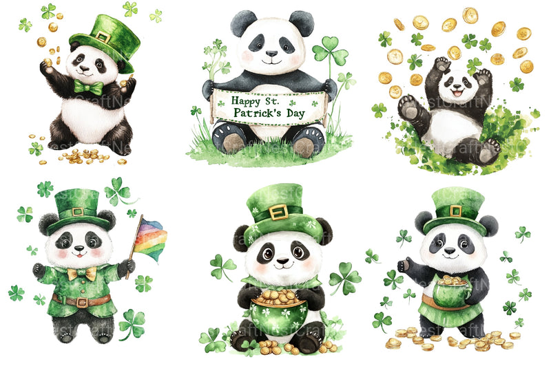 St Patrick's Day Cute Panda Clipart Bundle 2 - CraftNest - Digital Crafting and Art