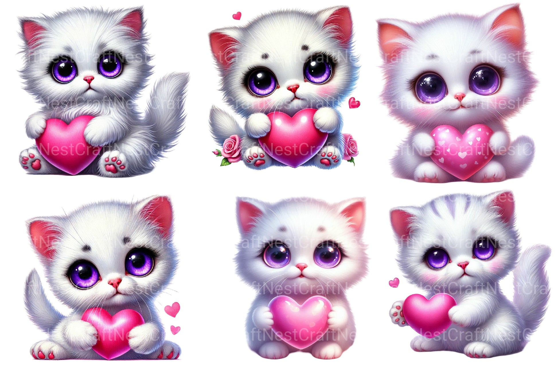 Valentine White Cat Clipart Bundle - CraftNest - Digital Crafting and Art