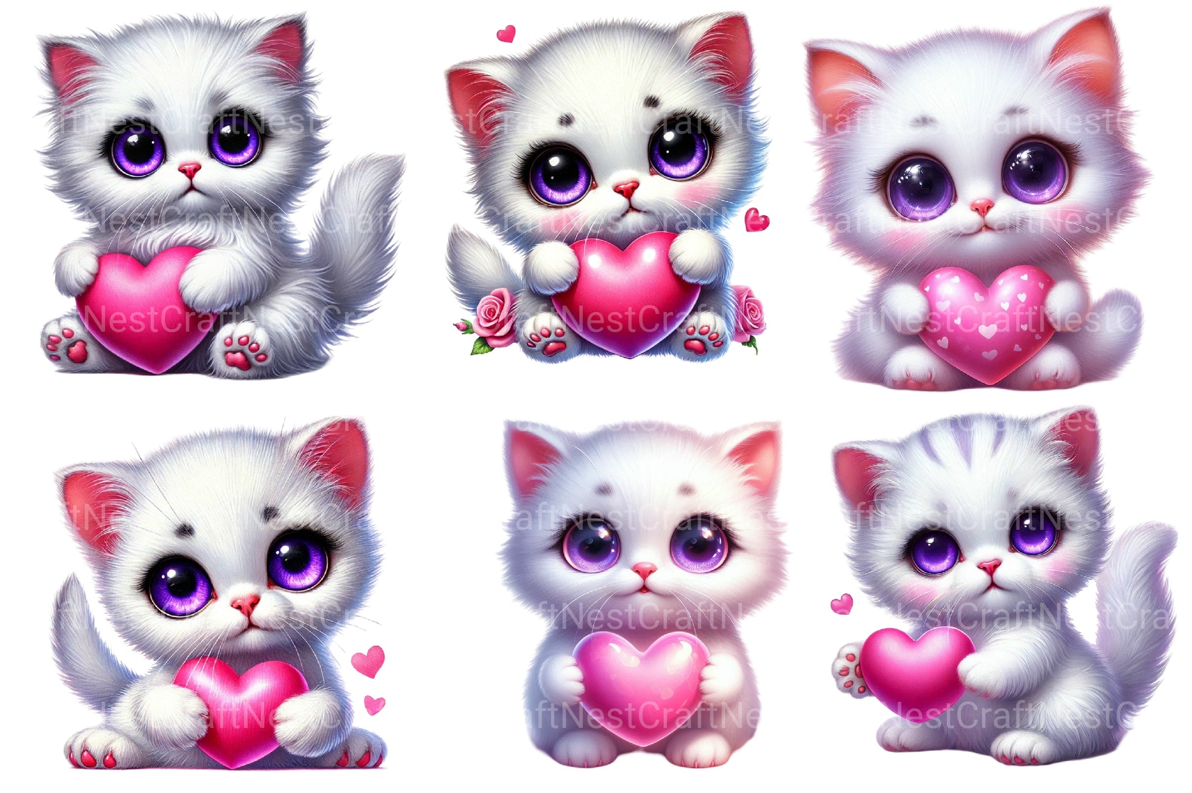 Valentine White Cat Clipart Bundle - CraftNest - Digital Crafting and Art