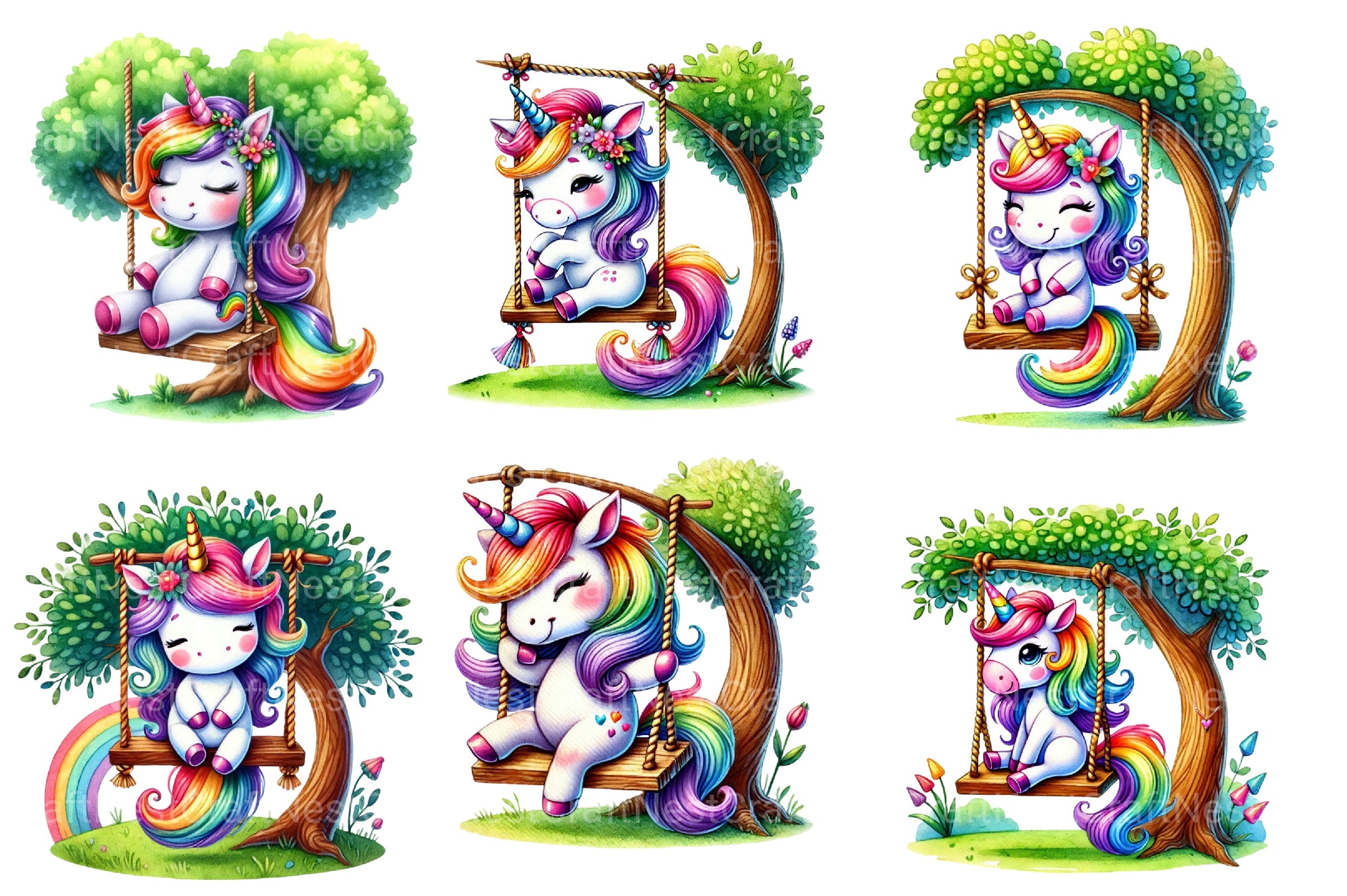 Swing Unicorn Clipart Bundle - CraftNest - Digital Crafting and Art