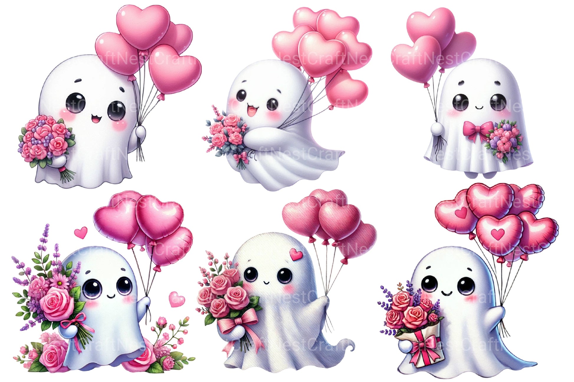Valentine Ghost Clipart Bundle - CraftNest - Digital Crafting and Art