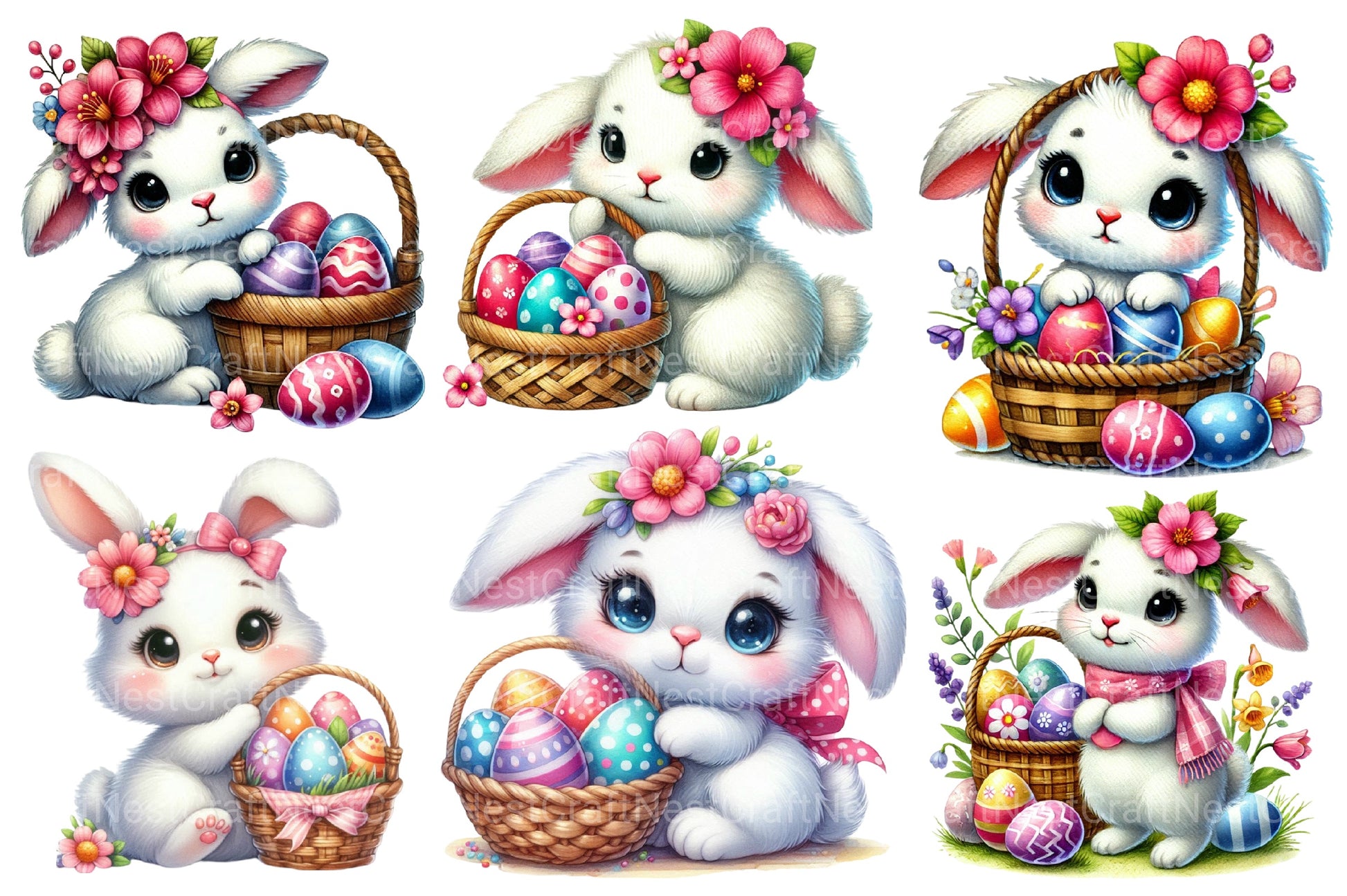 Cute Easter Bunny Easter Egg Clipart Bundle - CraftNest - Digital Crafting and Art