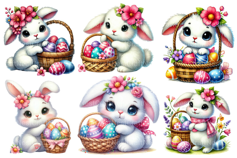 Cute Easter Bunny Easter Egg Clipart Bundle - CraftNest - Digital Crafting and Art
