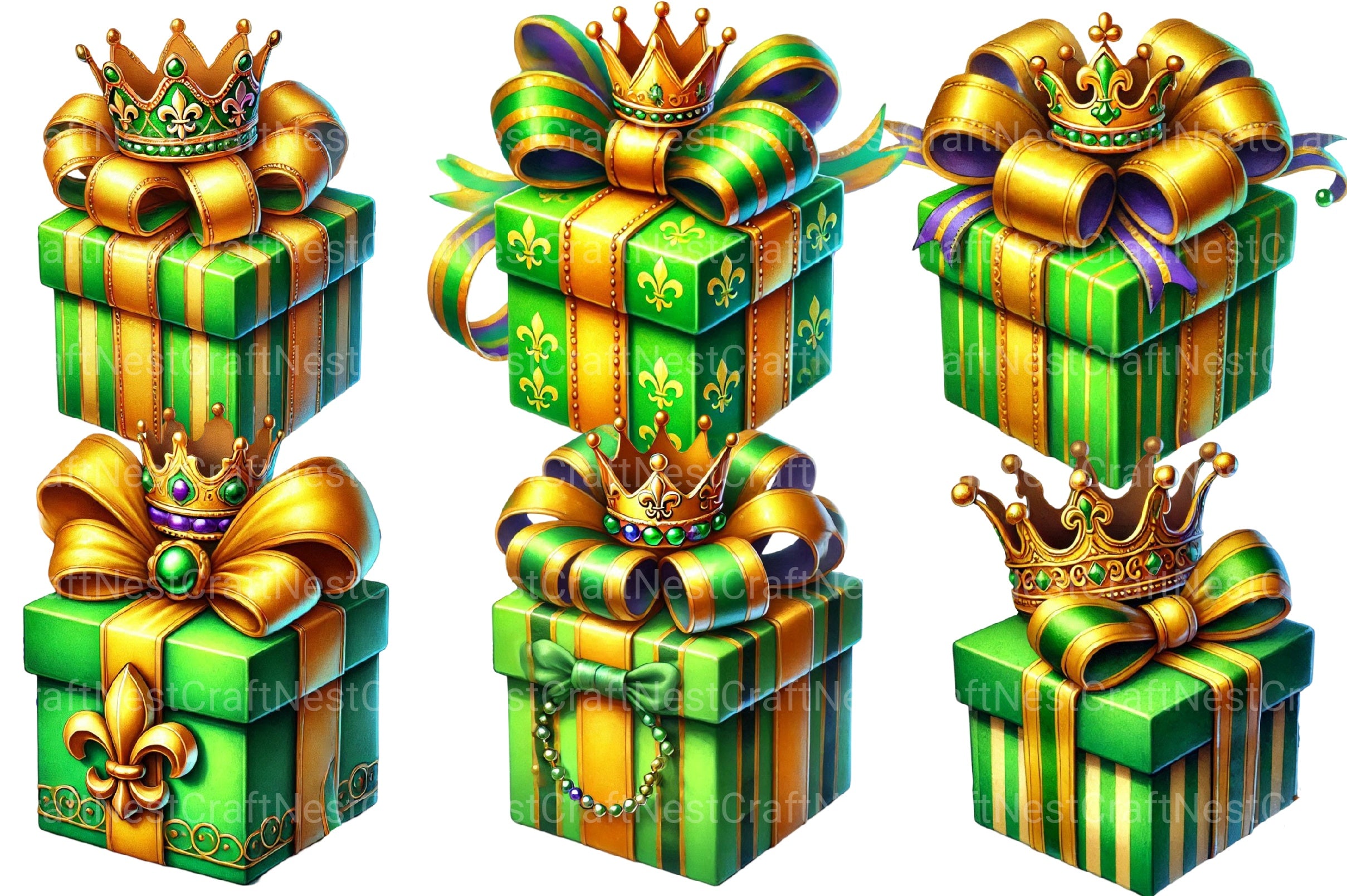 Mardi Gras Green Gift Box Clipart Bundle - CraftNest - Digital Crafting and Art