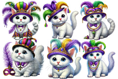 Mardi Gras White Cat Clipart Bundle - CraftNest - Digital Crafting and Art