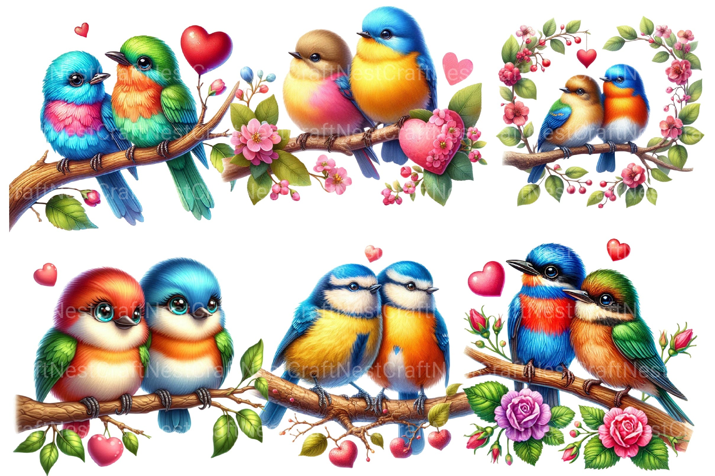 Valentine Colorful Birds Clipart Bundle - CraftNest - Digital Crafting and Art