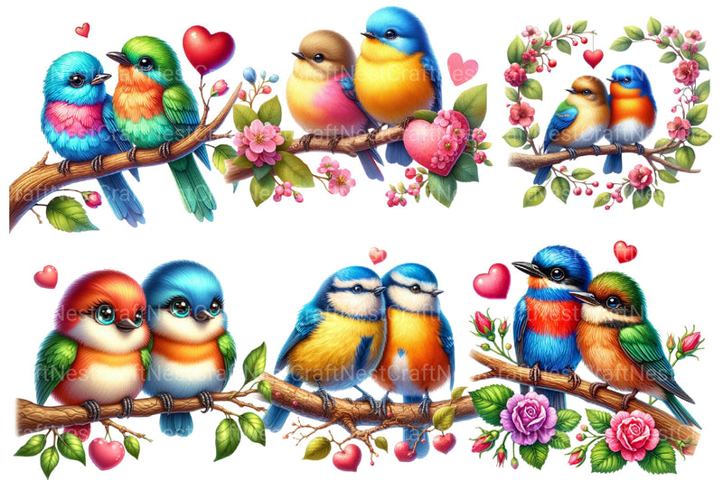 Valentine Colorful Birds Clipart Bundle - CraftNest - Digital Crafting and Art