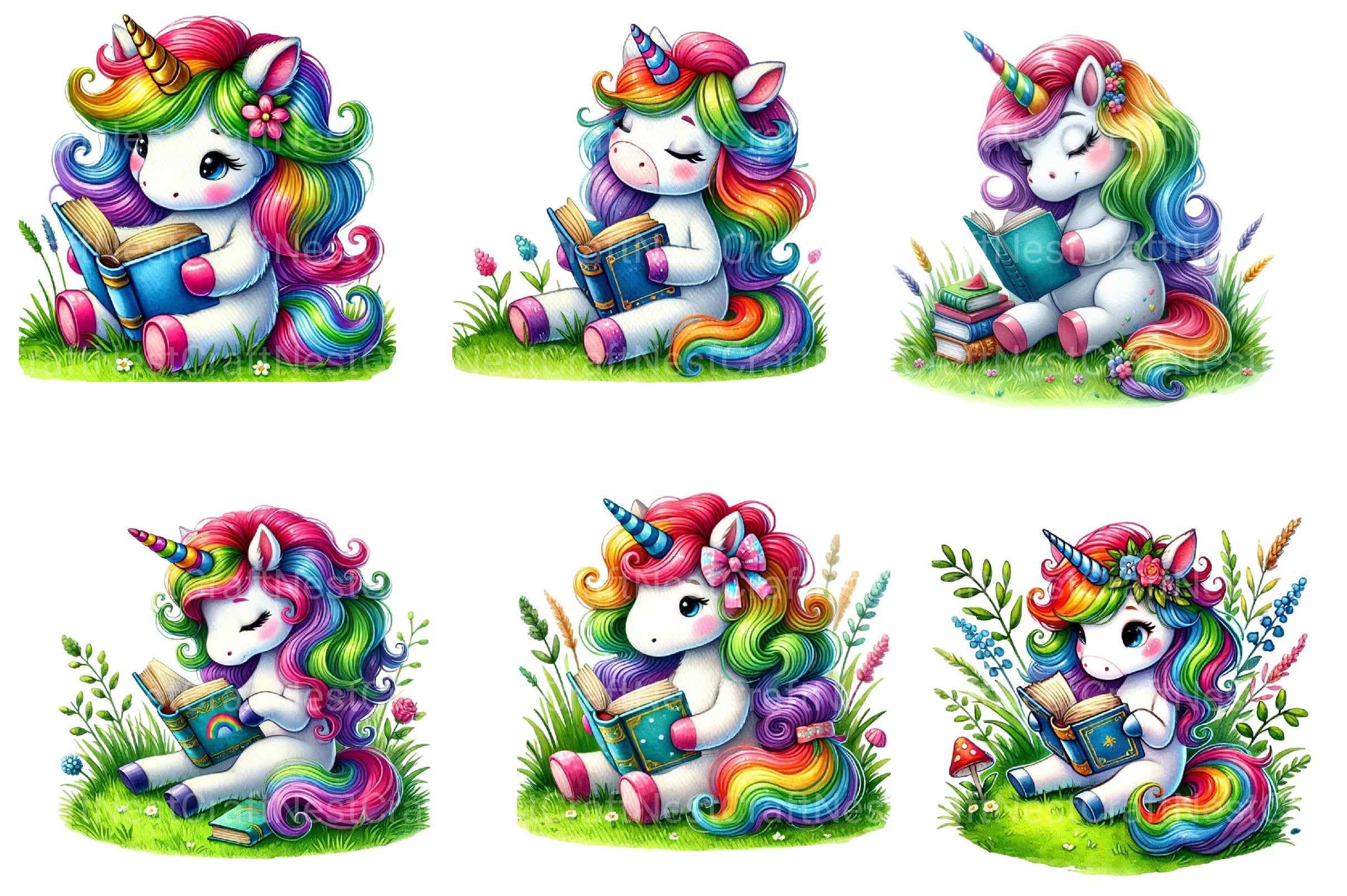 Unicorn Reading A Book Clipart Bundle - CraftNest - Digital Crafting and Art