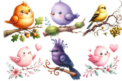 Colorful Birds On Branch Clipart Bundle - CraftNest - Digital Crafting and Art