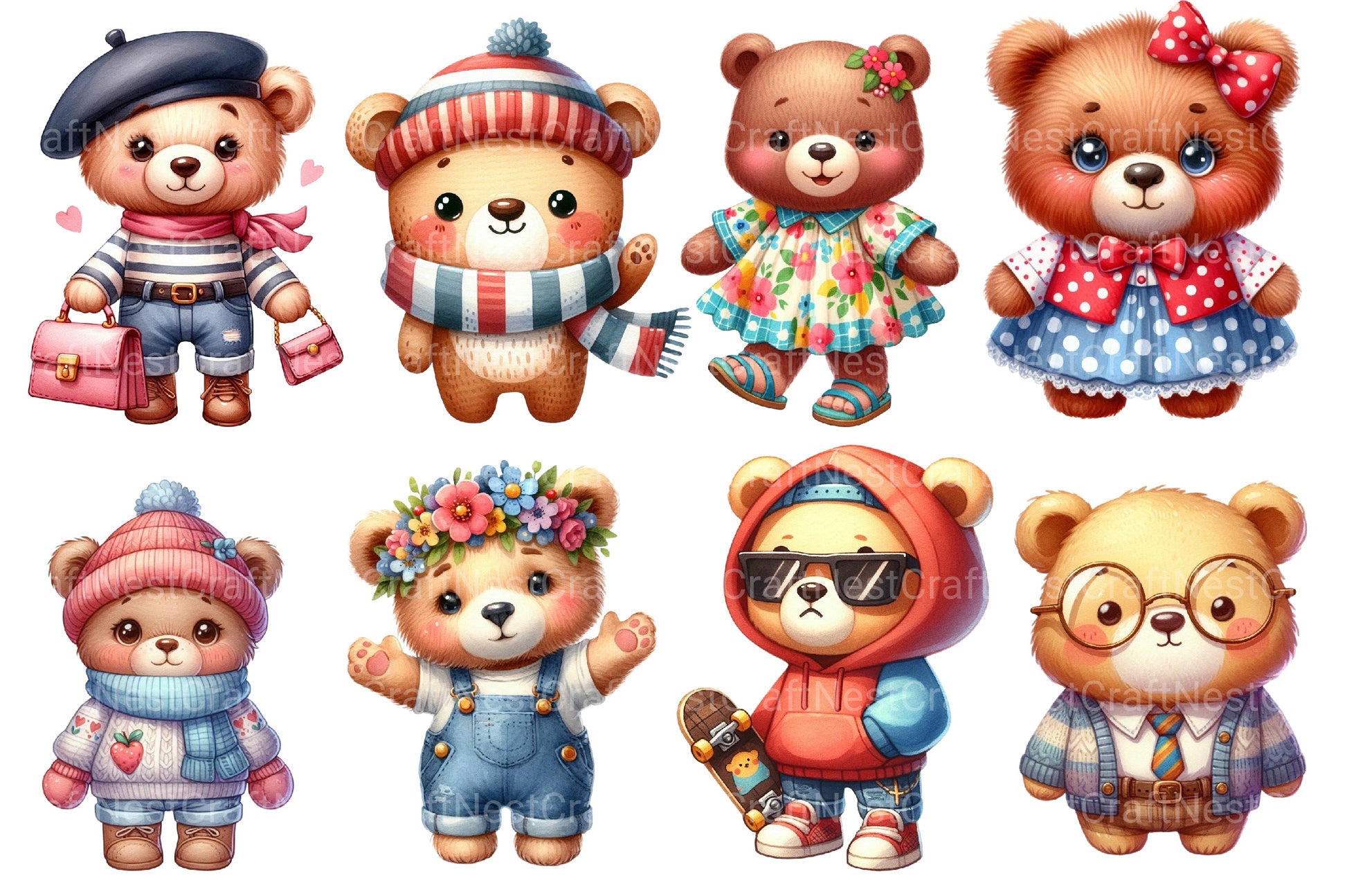 Cute Bear Fashion Clipart Bundle - CraftNest - Digital Crafting and Art