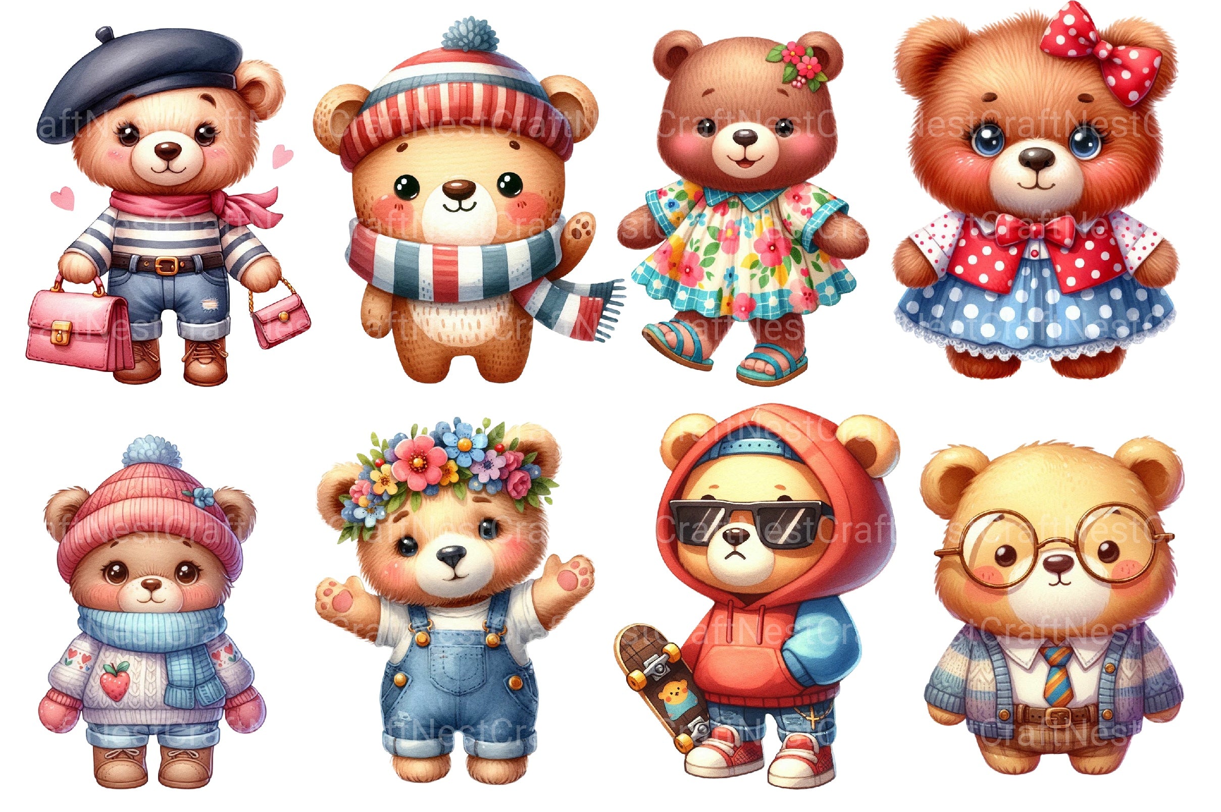 Cute Bear Fashion Clipart Bundle - CraftNest - Digital Crafting and Art