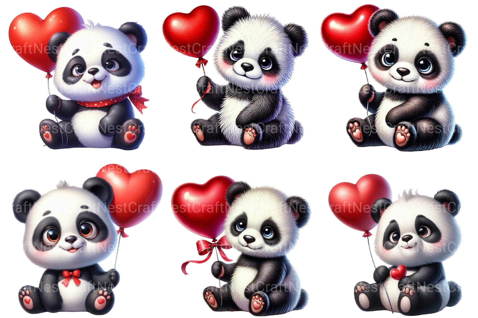 Valentine's Cute Panda Clipart Bundle - CraftNest - Digital Crafting and Art