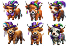 Mardi Gras Highland Cow Clipart Bundle 2 - CraftNest - Digital Crafting and Art