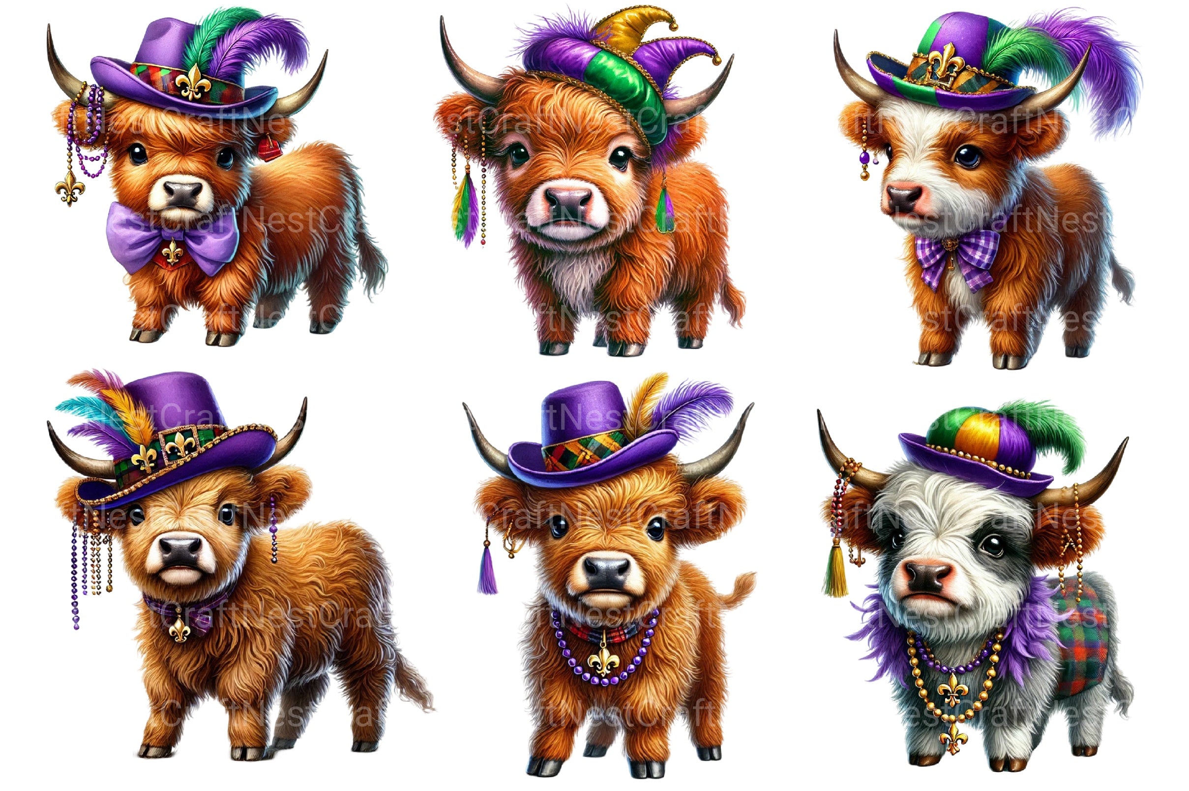 Mardi Gras Highland Cow Clipart Bundle 2 - CraftNest - Digital Crafting and Art