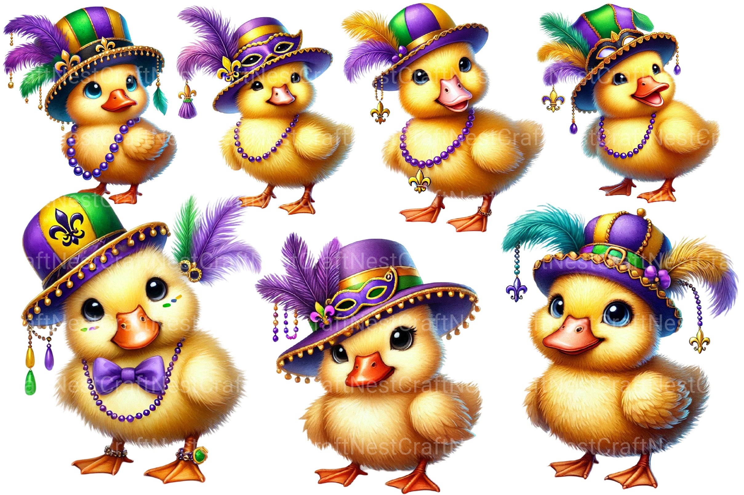 Mardi Gras Cute Duck Clipart Bundle - CraftNest - Digital Crafting and Art