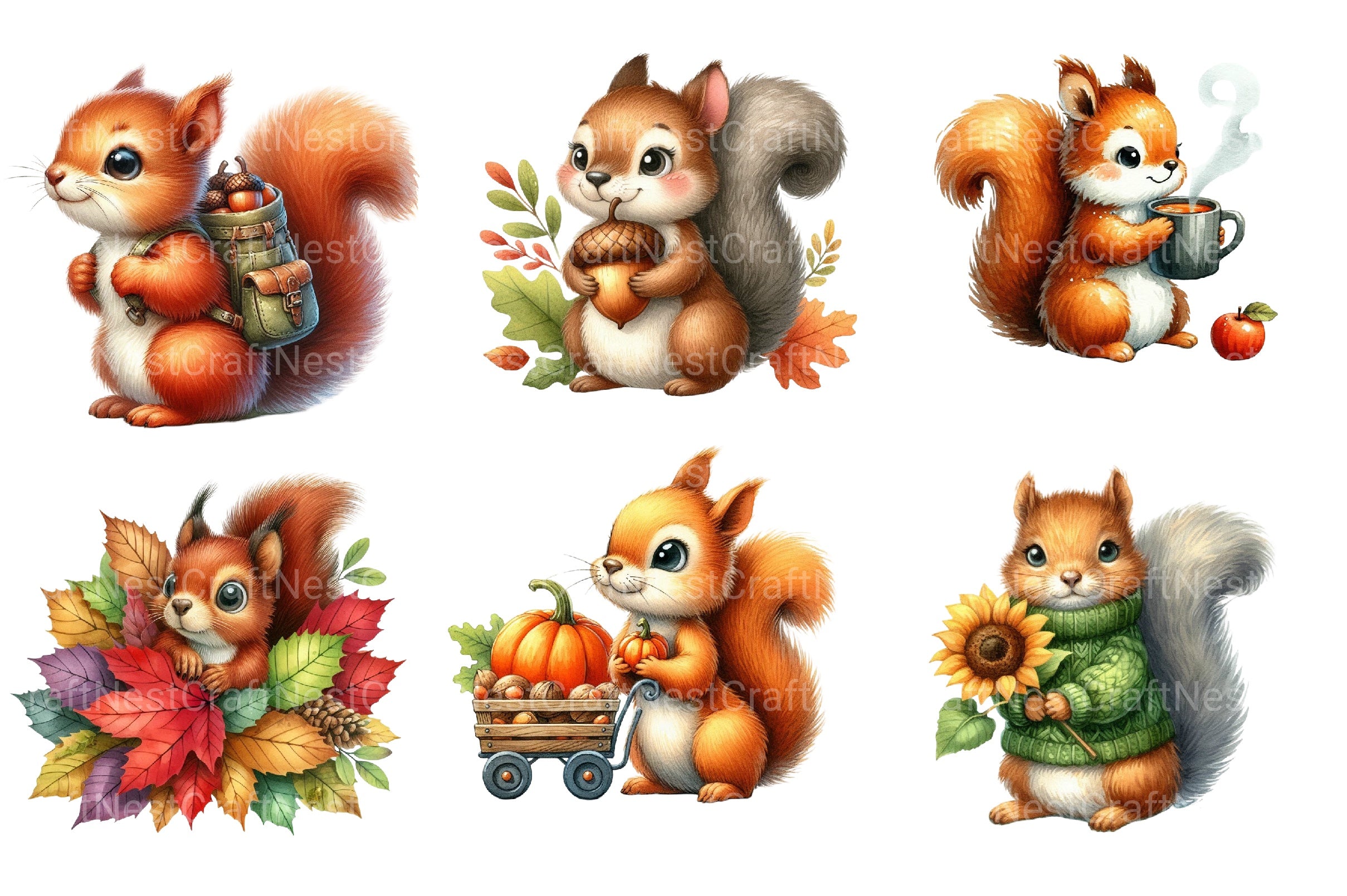 Autumn Squirrels Clipart Bundle - CraftNest - Digital Crafting and Art