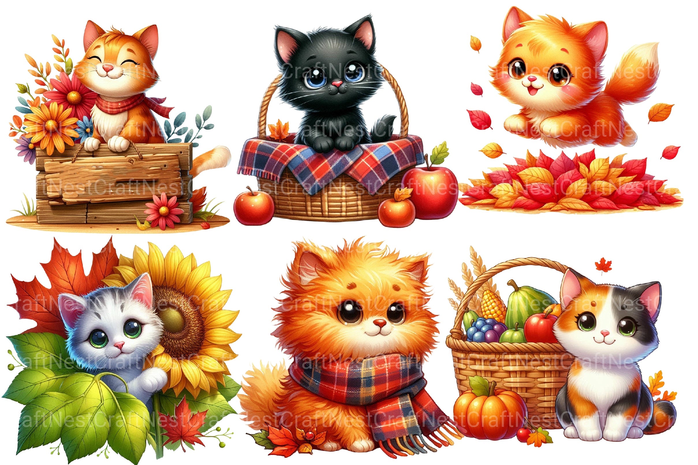 Autumn Cat Clipart Bundle 2 - CraftNest - Digital Crafting and Art