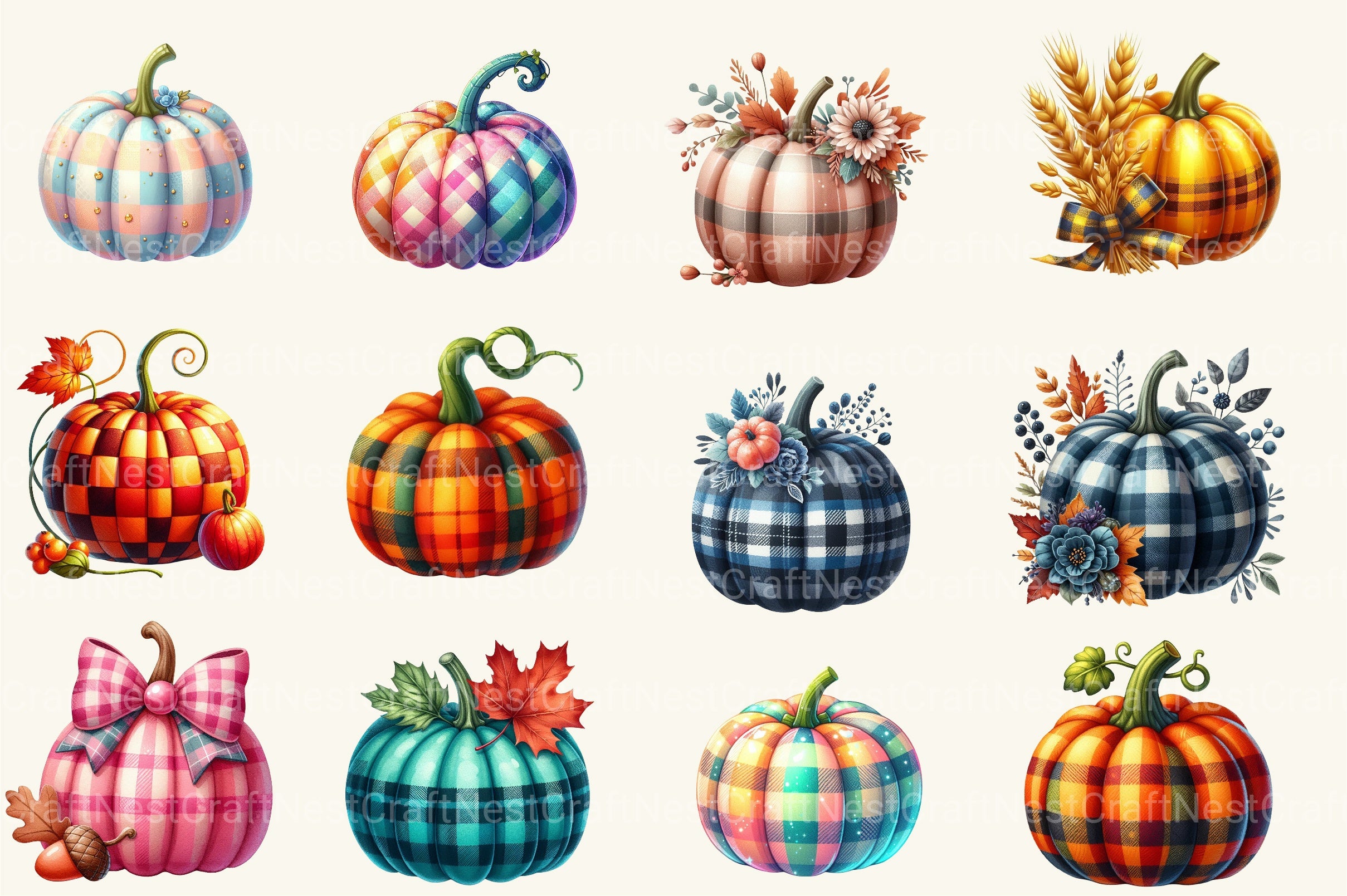 Autumn Plaid Pumpkin Clipart Bundle - CraftNest - Digital Crafting and Art