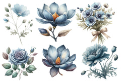 Dusty Blue Flower Clipart Bundle - CraftNest - Digital Crafting and Art