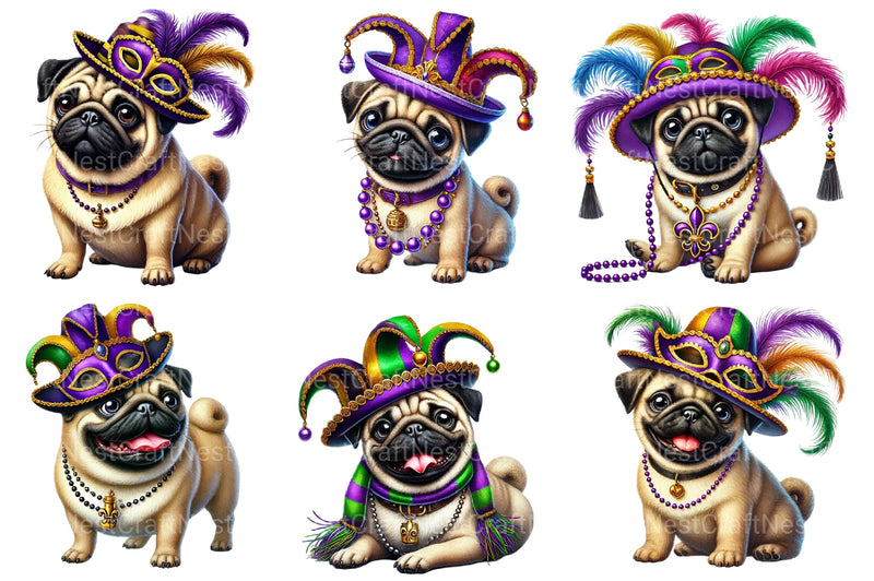 Mardi Gras Pug Dog Clipart Bundle - CraftNest - Digital Crafting and Art
