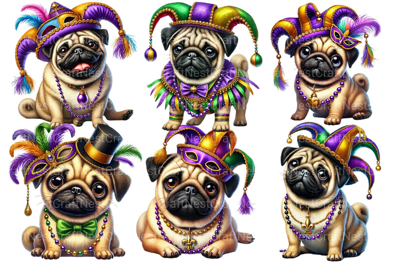 Mardi Gras Pug Dog Clipart Bundle - CraftNest - Digital Crafting and Art