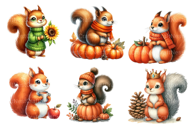 Autumn Squirrels Clipart Bundle - CraftNest - Digital Crafting and Art