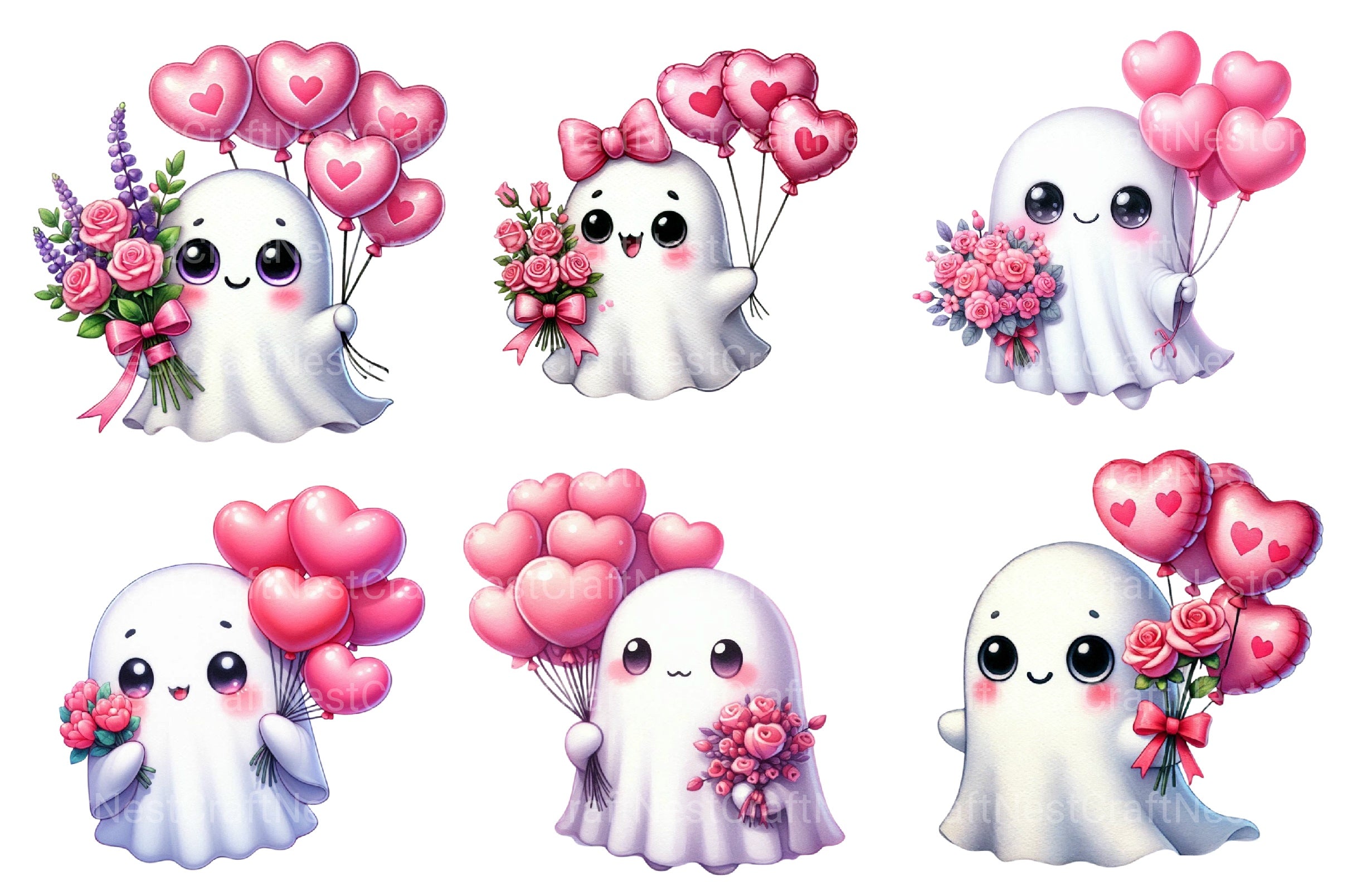 Valentine Ghost Clipart Bundle - CraftNest - Digital Crafting and Art