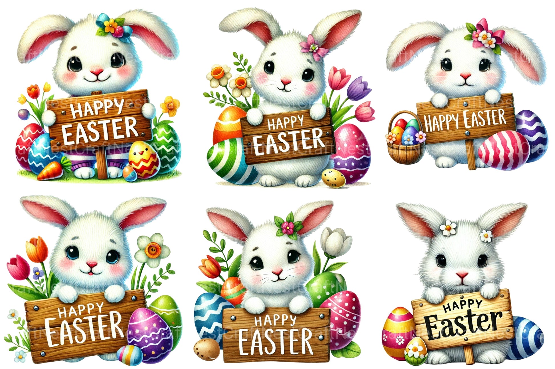 Cute Easter Bunny Clipart Bundle 4 - CraftNest - Digital Crafting and Art