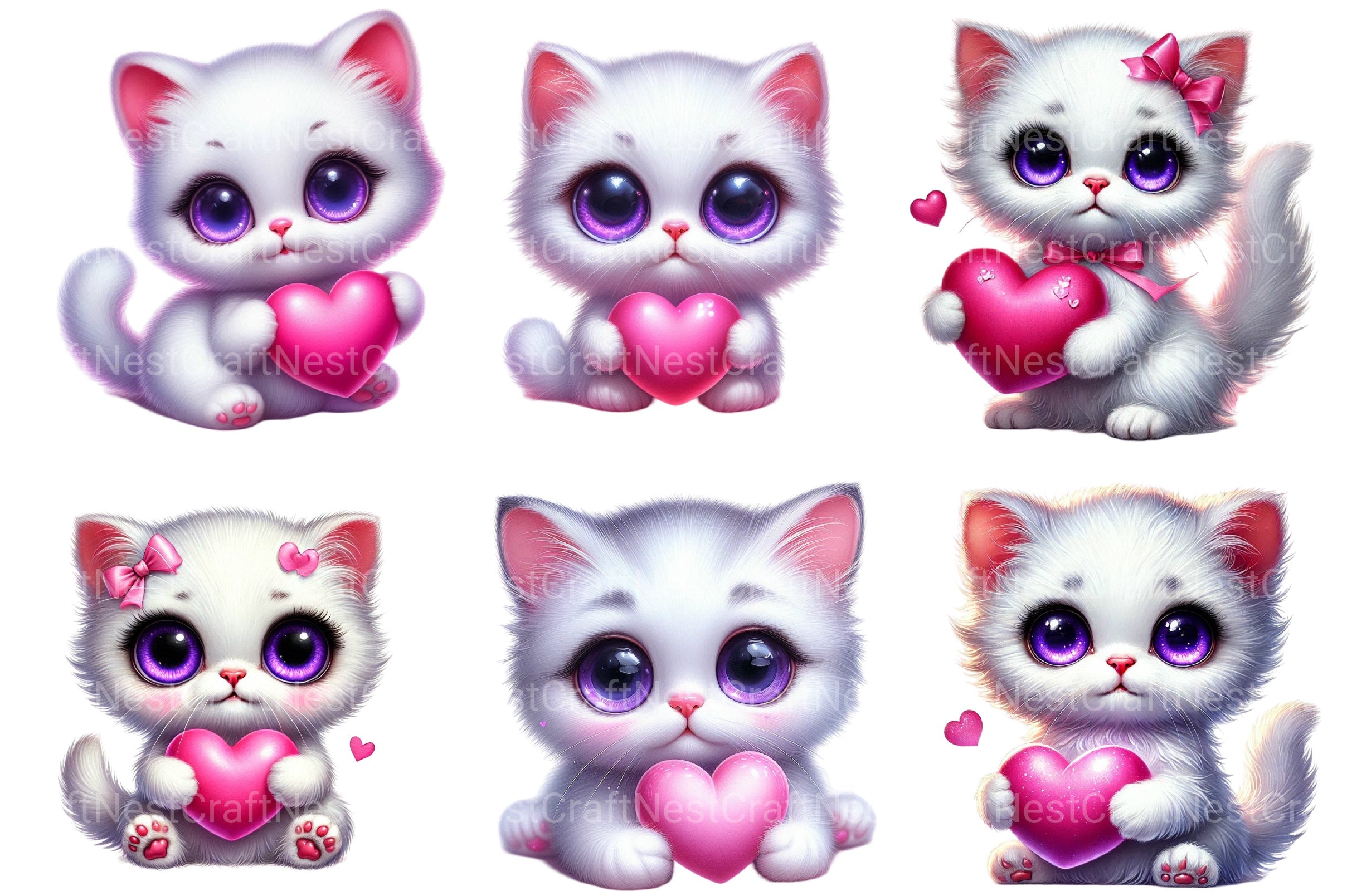 Valentine White Cat Clipart Bundle - CraftNest - Digital Crafting and Art