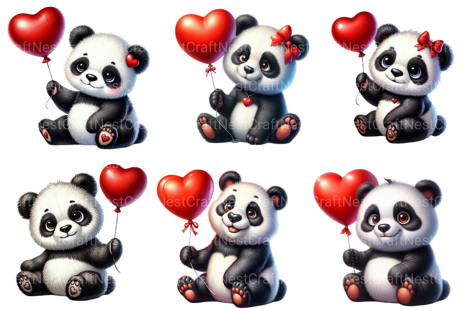 Valentine's Cute Panda Clipart Bundle - CraftNest - Digital Crafting and Art