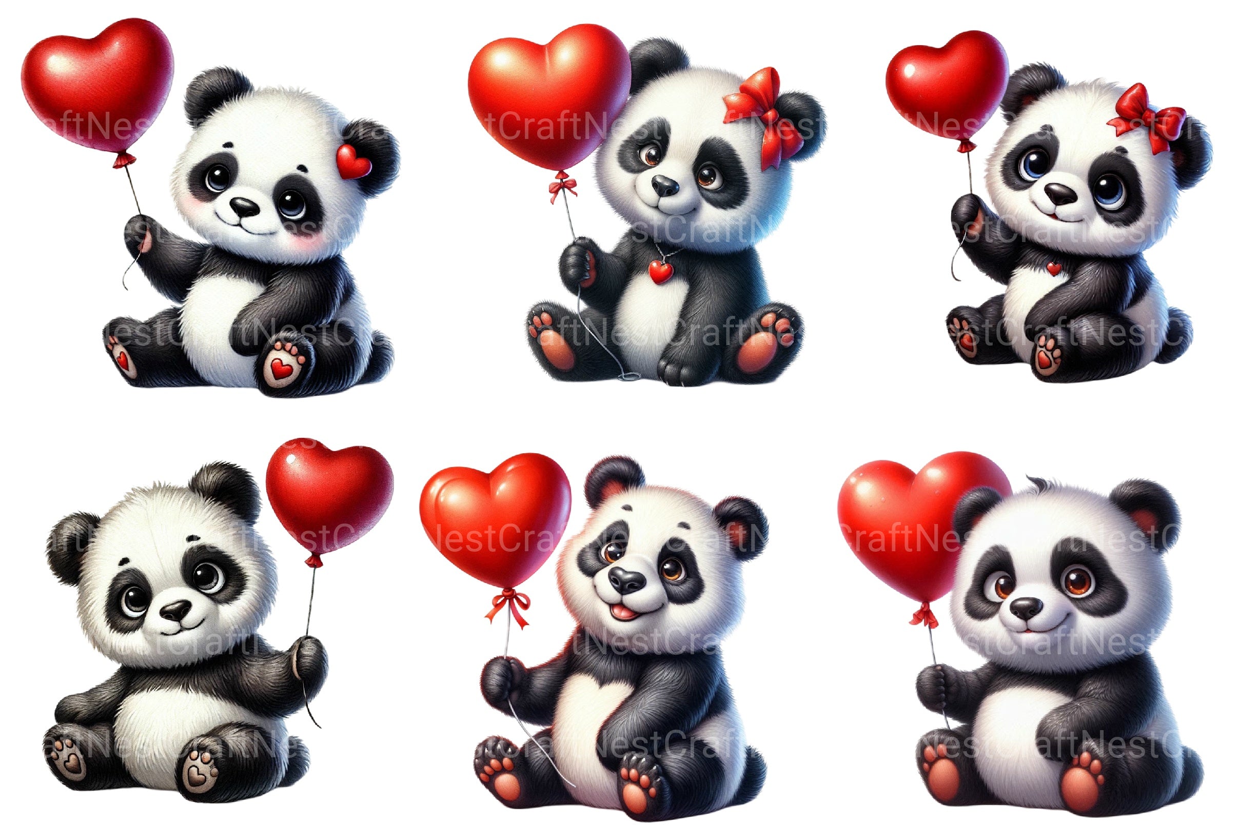 Valentine's Cute Panda Clipart Bundle - CraftNest - Digital Crafting and Art