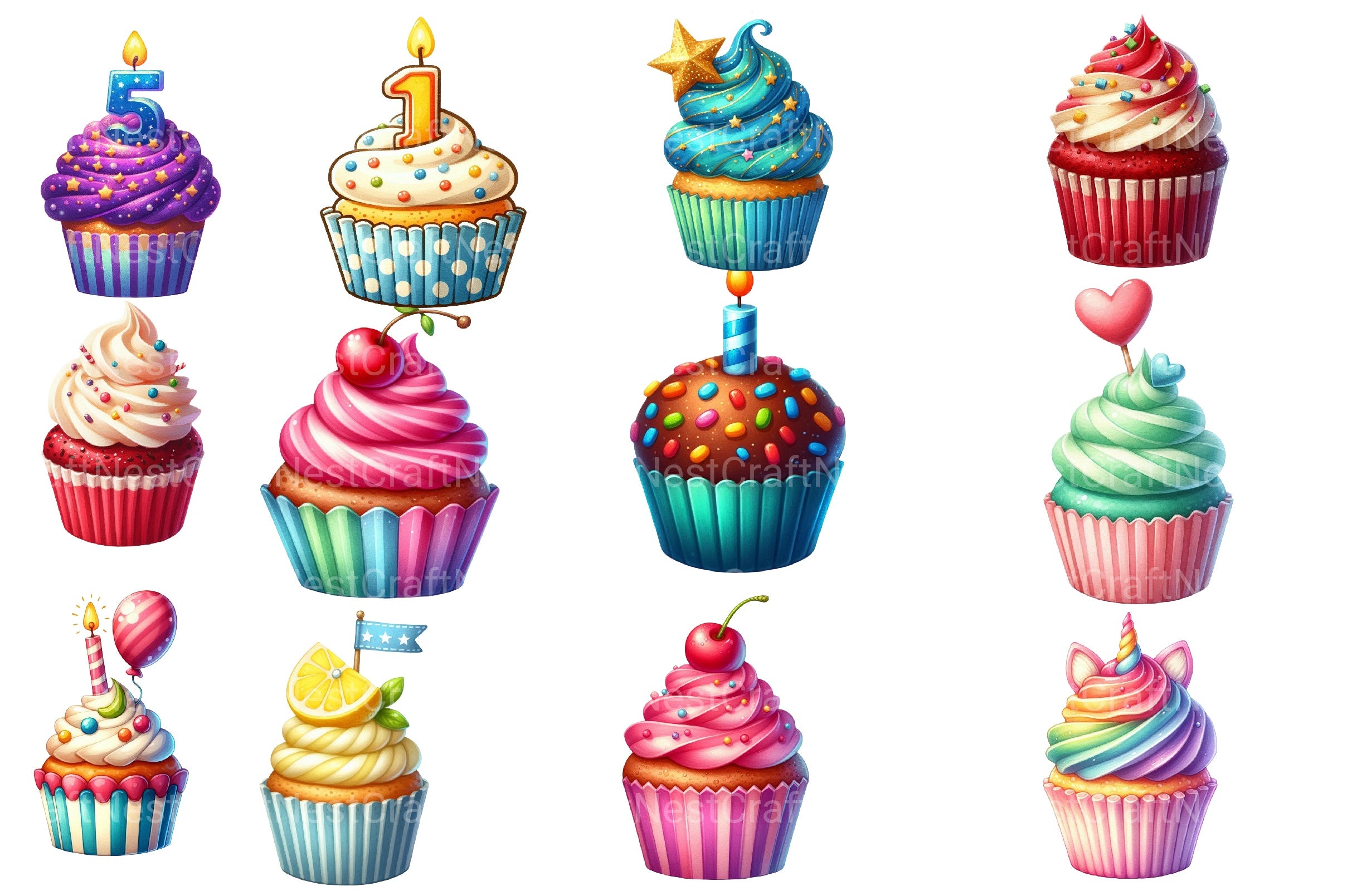 Birthday Cupcake Clipart Bundle - CraftNest - Digital Crafting and Art