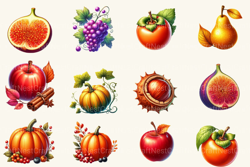 Autumn Fruits Clipart Bundle 3 - CraftNest - Digital Crafting and Art