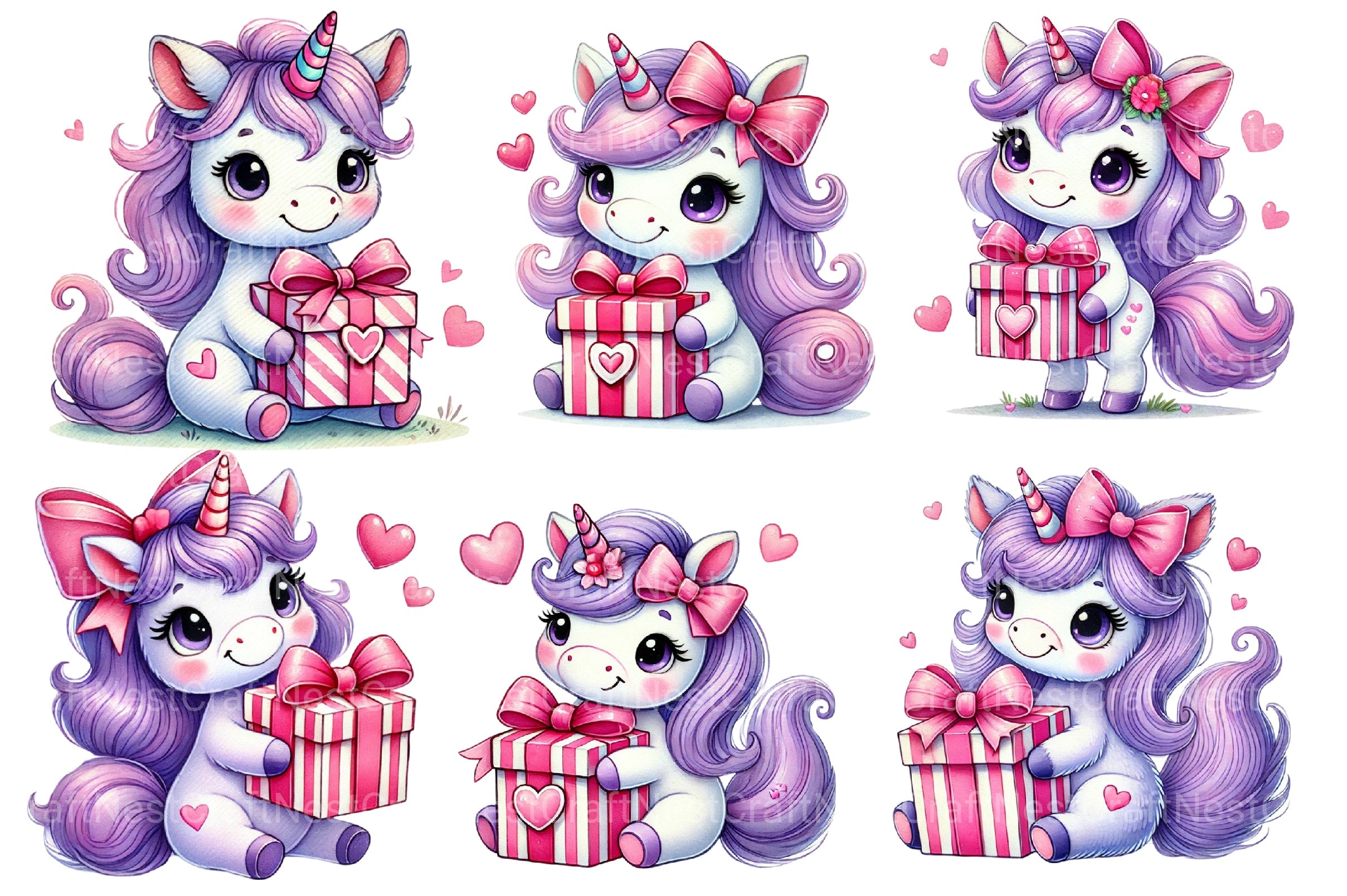 Cute Valentine's Day Unicorn Clipart Bundle 2 - CraftNest - Digital Crafting and Art