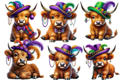 Mardi Gras Highland Cow Clipart Bundle 2 - CraftNest - Digital Crafting and Art